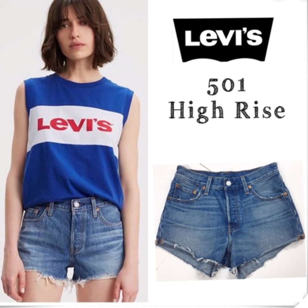 Levi's 501 Sz.27 High Rise Raw edge roll hem short